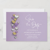 Purple and Gold Hearts Wedding Save the Date (Vorderseite)