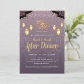 Purple and Gold Islamic Lanterns Iftar Invitation Einladung (Stehend Vorderseite)