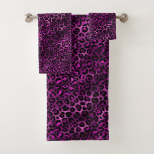 Purple and Gold Leopard Series Design 3 Badhandtuch Set