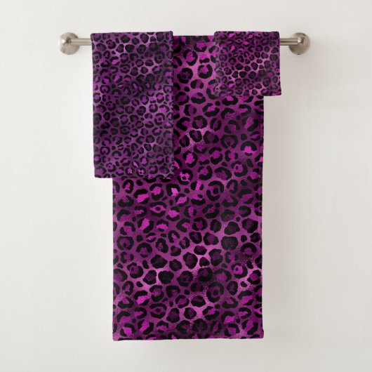 Purple and Gold Leopard Series Design 3 Badhandtuch Set (Insitu)