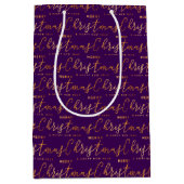 Purple and Gold Merry Christmas Word Art Mittlere Geschenktüte (Vorderseite)