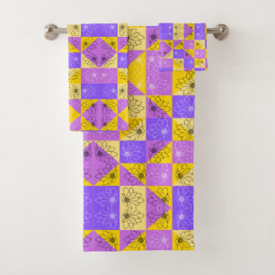 Purple and gold summer floral seamless pattern badhandtuch set