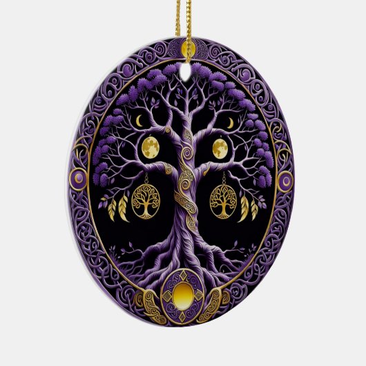 Purple and Gold Tree of Life Mandala Keramik Ornament (Rechts)
