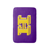 Purple and Gold Varsity Letter Style Monogram Badematte (Vorderseite Vertikal)