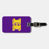 Purple and Gold Varsity Letter Style Monogram Gepäckanhänger (Vorderseite horizontal)