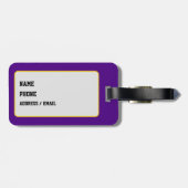 Purple and Gold Varsity Letter Style Monogram Gepäckanhänger (Rückseite horizontal)