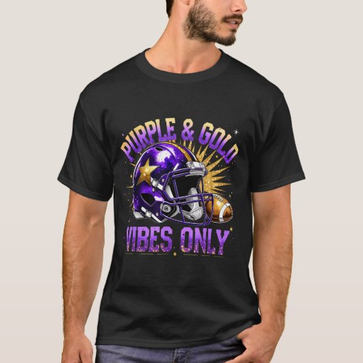 Purple And Gold Vibes Only Football Fan Gift T-Shirt (Vorderseite)