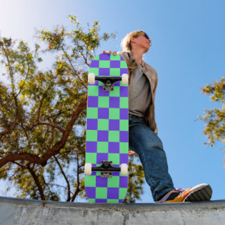 Purple and Green Checkerboard Pattern Skateboard