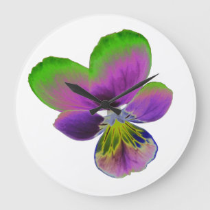 Purple and Green Pansy Wall Clock Große Wanduhr