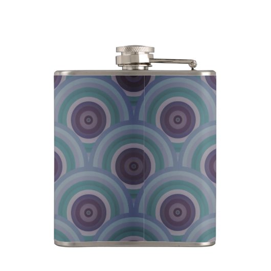 Purple and Green Retro Circles Pattern Monogram Flachmann (Rückseite)