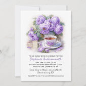 Purple and Lavender Peonies Tea Cup Birthday Party Einladung (Vorderseite)