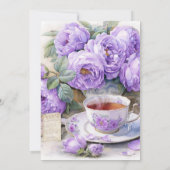 Purple and Lavender Peonies Tea Cup Birthday Party Einladung (Rückseite)