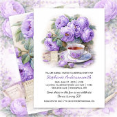Purple and Lavender Peonies Tea Cup Birthday Party Einladung