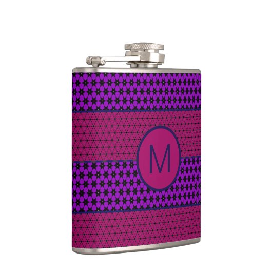 Purple and Magenta Pattern Striped Monogram Flachmann (Rechts)