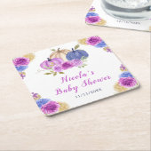Purple and Navy Blue Floral Pumpkins Baby Shower Rechteckiger Pappuntersetzer (angewinkelt)