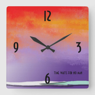 Purple and Orange Abstract Quadratische Wanduhr