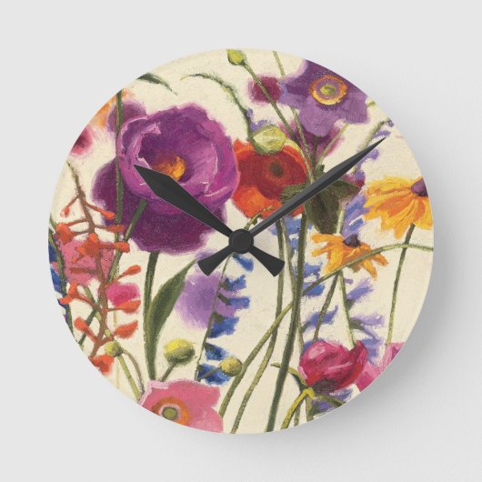 Purple and Orange Poppy Melody Runde Wanduhr (Vorderseite)
