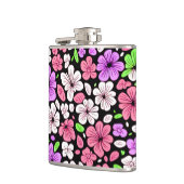 Purple and Pink Flowers and Petals Pattern Black Flachmann (Links)