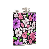 Purple and Pink Flowers and Petals Pattern Black Flachmann (Rechts)