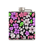 Purple and Pink Flowers and Petals Pattern Black Flachmann (Rückseite)