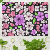 Purple and Pink Flowers and Petals Pattern Black Geschirrtuch (Gefaltet)