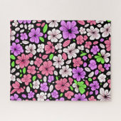 Purple and Pink Flowers and Petals Pattern Black Puzzle (Horizontal)