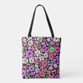 Purple and Pink Flowers and Petals Pattern Black Tasche (Rückseite)