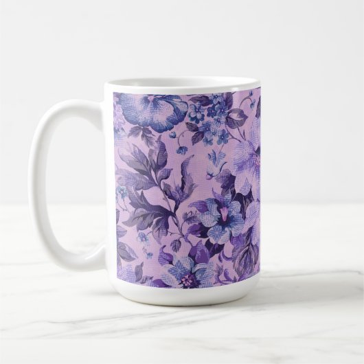 Purple and Pink Flowers on Lavender Background Kaffeetasse (Links)