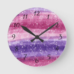 Purple and Pink Speckled Runde Wanduhr