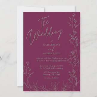 Purple and saga green thick wedding Invitation Einladung