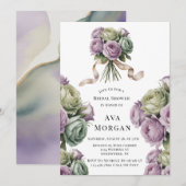 Purple and Sage Green Roses Bridal Shower Einladung (Vorne/Hinten)