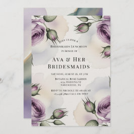 Purple and Sage Green Roses Bridesmaids Luncheon Einladung