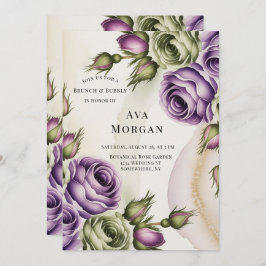 Purple and Sage Green Roses Brunch & Bubbly Einladung