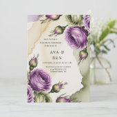 Purple and Sage Green Roses Painted Couples Shower Einladung (Stehend Vorderseite)