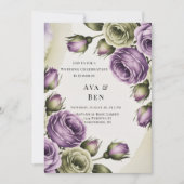 Purple and Sage Green Roses Painted Wedding Einladung (Vorderseite)