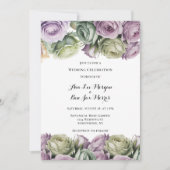 Purple and Sage Green Roses Painted Wedding Einladung (Vorderseite)