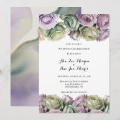 Purple and Sage Green Roses Painted Wedding Einladung (Vorne/Hinten)