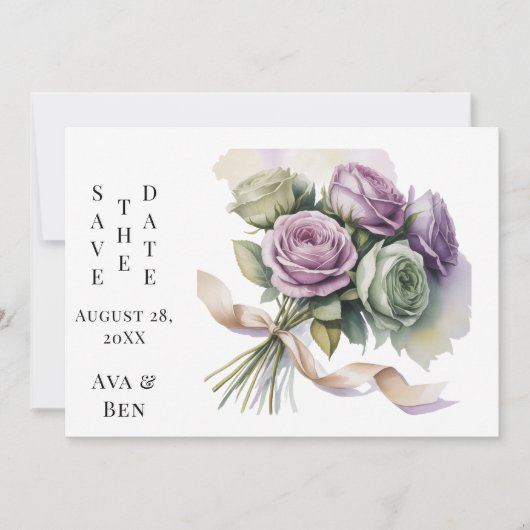 Purple and Sage Green Wedding Save The Date Cards (Vorderseite)