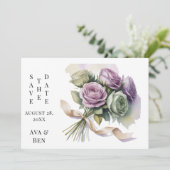 Purple and Sage Green Wedding Save The Date Cards (Stehend Vorderseite)