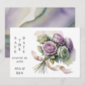 Purple and Sage Green Wedding Save The Date Cards (Vorne/Hinten)