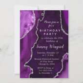Purple and Silver Agate Marble Birthday Party Einladung (Vorderseite)
