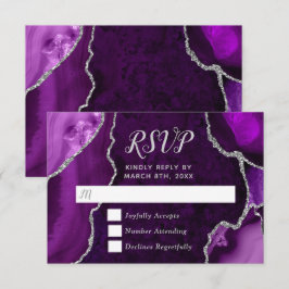 Purple and Silver Agate Marble RSVP Karte
