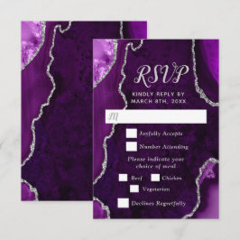 Purple and Silver Agate Wedding Meal Choice RSVP Karte