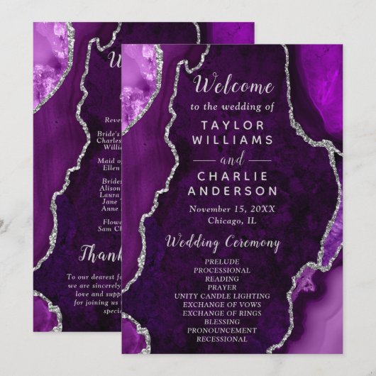 Purple and Silver Agate Wedding Program Programm (Vorne/Hinten)