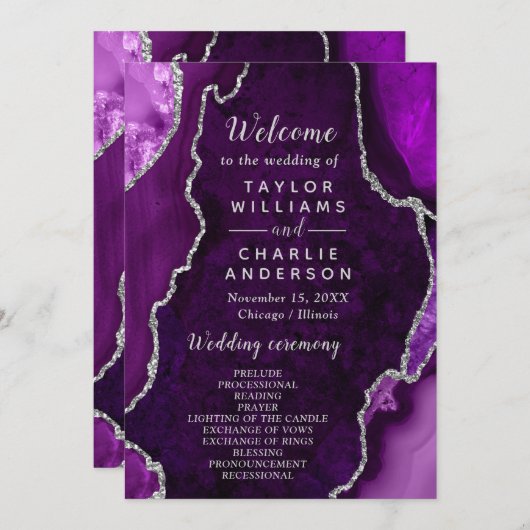 Purple and Silver Agate Wedding Program Programm (Vorne/Hinten)