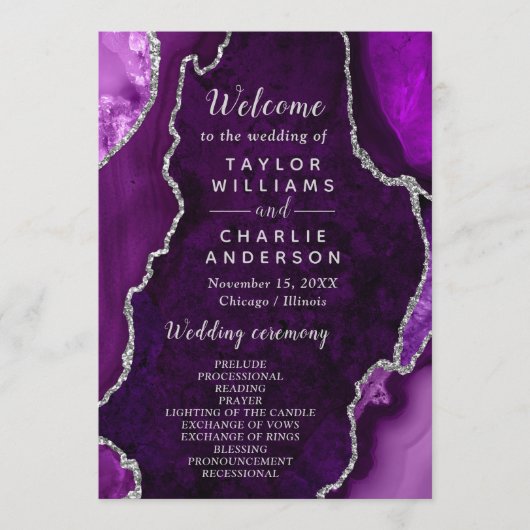 Purple and Silver Agate Wedding Program Programm (Vorderseite)