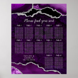 Purple and Silver Agate Wedding Seating Chart Poster