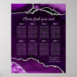 Purple and Silver Agate Wedding Seating Chart Poster