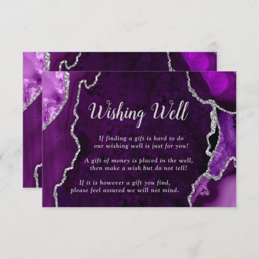Purple and Silver Agate Wedding Wishing Well Begleitkarte (Vorne/Hinten)