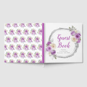 Purple and Silver Elegant Flowers Birthday Party Gästebuch (Voll)